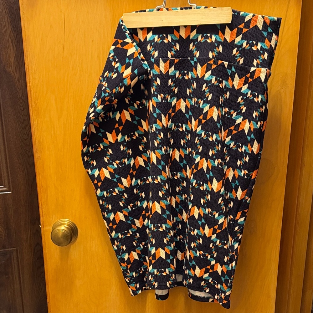 LuLaRoe Cassie Pencil Skirt- Black, Orange, Blue Geometric